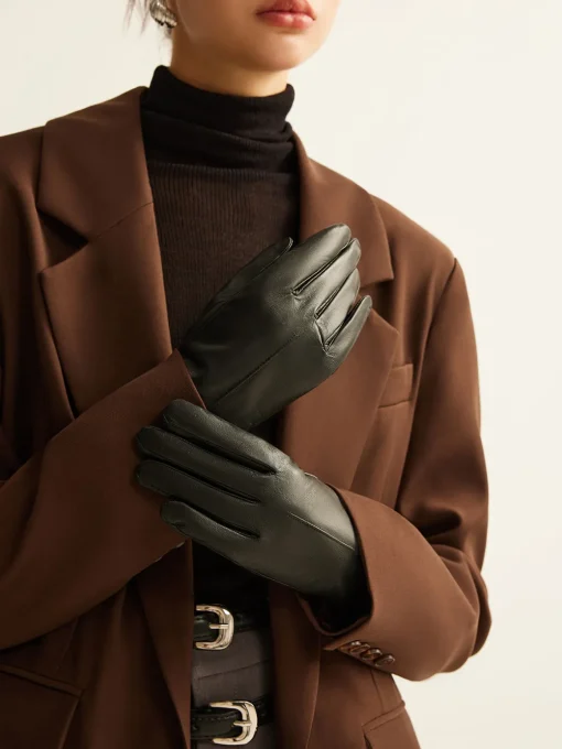 COMMENSE Accessories^Goatskin Windproof Fleece Lined Gloves Black