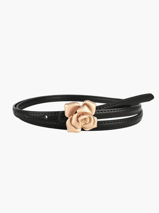 COMMENSE Belts & Chain|Accessories^Gold Buckle Rose Belt Black