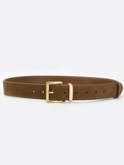 COMMENSE Belts & Chain|Accessories^Golden Buckle Suede Belt Brown