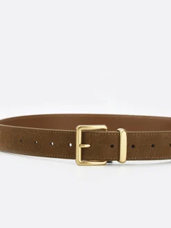 COMMENSE Belts & Chain|Accessories^Golden Buckle Suede Belt Brown