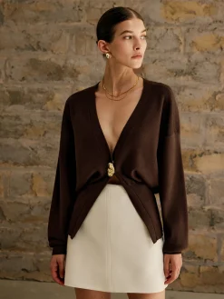 COMMENSE Cardigans|Sweaters & Cardigans^Golden Button Plain Cardigan DarkBrown