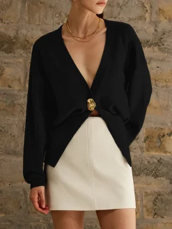 COMMENSE Cardigans|Sweaters & Cardigans^Golden Button Plain Cardigan DarkBrown