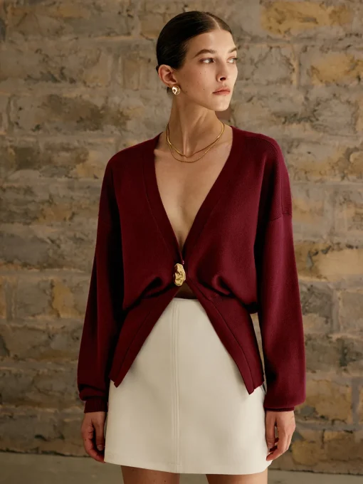 COMMENSE Cardigans|Sweaters & Cardigans^Golden Button Plain Cardigan DarkBrown