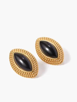 COMMENSE Earrings|Accessories^en Disc Black Onyx Earrings Gold