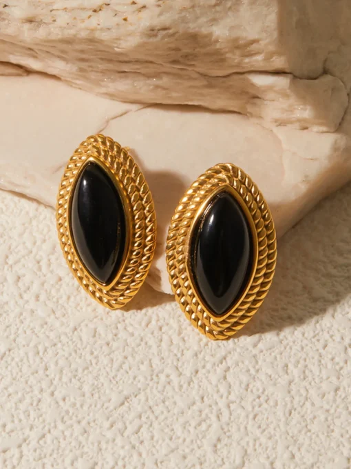 COMMENSE Earrings|Accessories^en Disc Black Onyx Earrings Gold