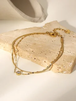 COMMENSE Rings & Bracelets|Accessories^en Double Chains Rhinestone Bracelet Gold