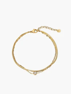 COMMENSE Rings & Bracelets|Accessories^en Double Chains Rhinestone Bracelet Gold