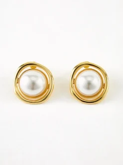 COMMENSE Earrings|Accessories^en Edge Pearl Stud Earrings Gold