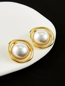 COMMENSE Earrings|Accessories^en Edge Pearl Stud Earrings Gold