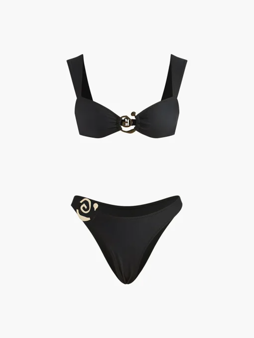 COMMENSE Swimwear|Tops^Golden Spiral Bikini Set Black