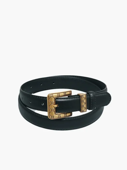 COMMENSE Belts & Chain|Accessories^Golden Square Buckle Belt Black