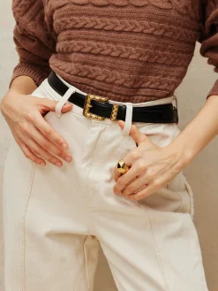 COMMENSE Belts & Chain|Accessories^Golden Square Buckle Belt Black