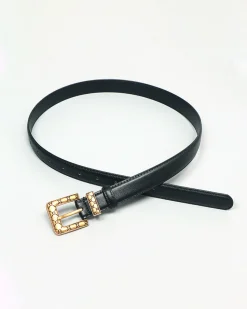 COMMENSE Belts & Chain|Accessories^Golden Square Buckle Belt Black