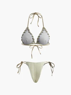 COMMENSE Swimwear|Tops^Grommet Lace-Up Ruched Bikini Set Beige