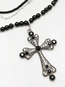 COMMENSE Necklaces|Accessories^Halloween Stacking Rhinestone Cross Charm Necklace Black