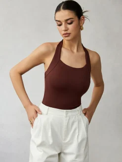 COMMENSE Tank Tops & Camis|Tops^Halter Backless Tank Top DarkBrown