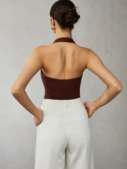 COMMENSE Tank Tops & Camis|Tops^Halter Backless Tank Top DarkBrown