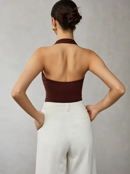 COMMENSE Tank Tops & Camis|Tops^Halter Backless Tank Top DarkBrown