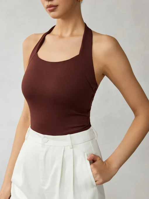 COMMENSE Tank Tops & Camis|Tops^Halter Backless Tank Top DarkBrown