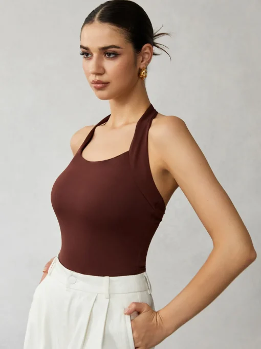 COMMENSE Tank Tops & Camis|Tops^Halter Backless Tank Top DarkBrown