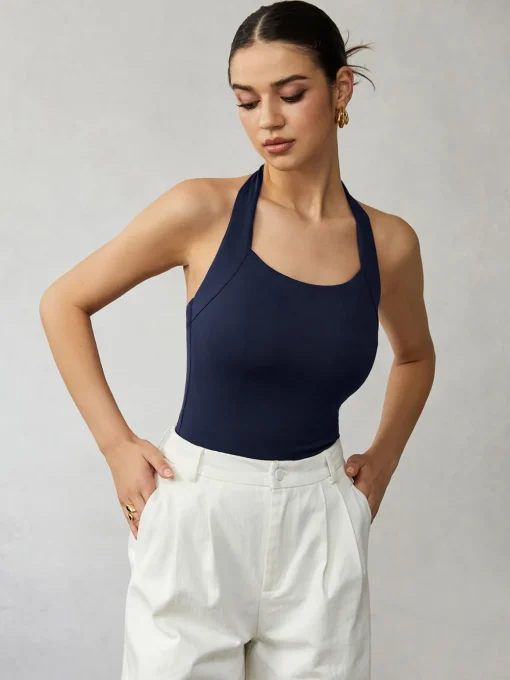 COMMENSE Tank Tops & Camis|Tops^Halter Backless Tank Top DarkBrown