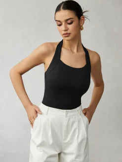 COMMENSE Tank Tops & Camis|Tops^Halter Backless Tank Top DarkBrown