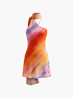 COMMENSE Casual Dresses|Cocktail & Party Dresses^Halter Backless Tie Dye Short Dress Multicolor