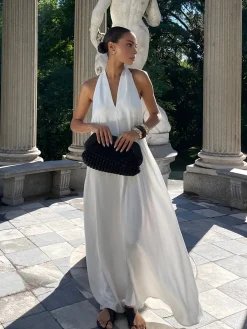 COMMENSE Dresses^Halter V-Neck Sleeveless Long Dress White