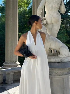 COMMENSE Dresses^Halter V-Neck Sleeveless Long Dress White