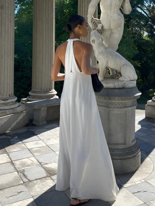 COMMENSE Dresses^Halter V-Neck Sleeveless Long Dress White