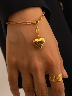 COMMENSE Rings & Bracelets|Accessories^Heart Pendant Chain Link Bracelet Golden