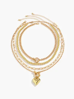 COMMENSE Necklaces|Accessories^Heart Pendant Multi Chain Necklace Gold