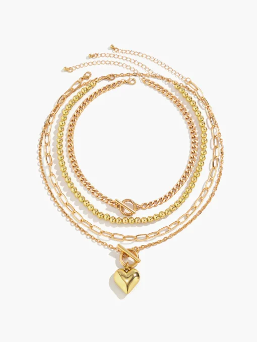 COMMENSE Necklaces|Accessories^Heart Pendant Multi Chain Necklace Gold