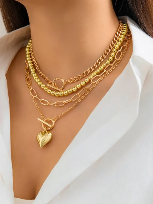 COMMENSE Necklaces|Accessories^Heart Pendant Multi Chain Necklace Gold