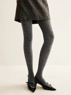 COMMENSE Socks & Tights|Accessories^Heart Print Velvet Tights Grey