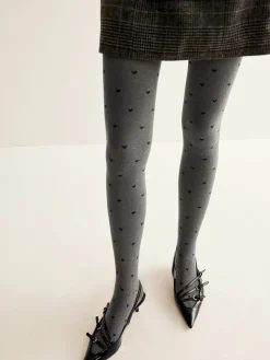 COMMENSE Socks & Tights|Accessories^Heart Print Velvet Tights Grey