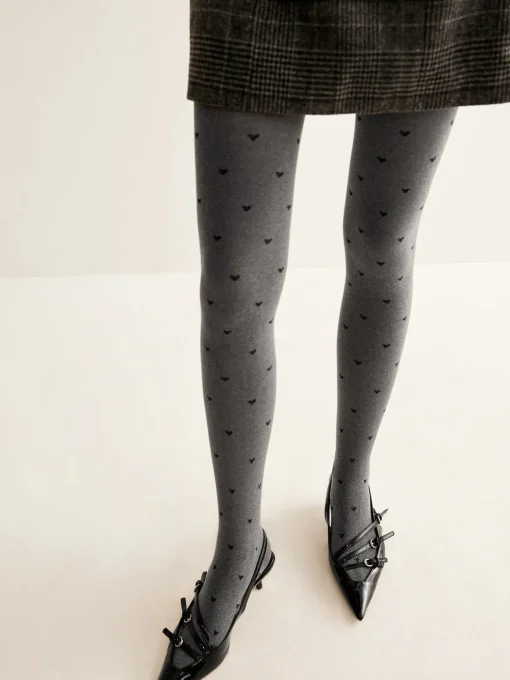 COMMENSE Socks & Tights|Accessories^Heart Print Velvet Tights Grey