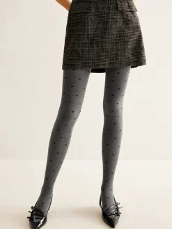 COMMENSE Socks & Tights|Accessories^Heart Print Velvet Tights Grey