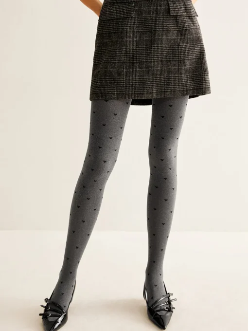COMMENSE Socks & Tights|Accessories^Heart Print Velvet Tights Grey