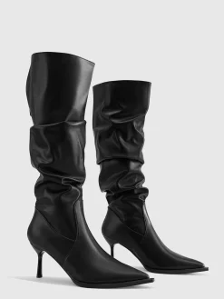 COMMENSE Shoes|Accessories^High Heel Ruched Knee-High Boots Black