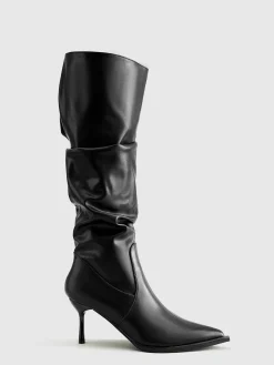 COMMENSE Shoes|Accessories^High Heel Ruched Knee-High Boots Black