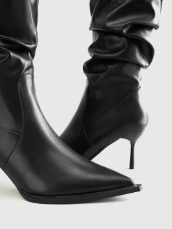 COMMENSE Shoes|Accessories^High Heel Ruched Knee-High Boots Black