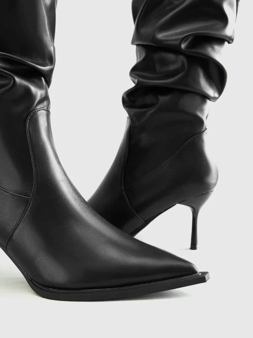 COMMENSE Shoes|Accessories^High Heel Ruched Knee-High Boots Black