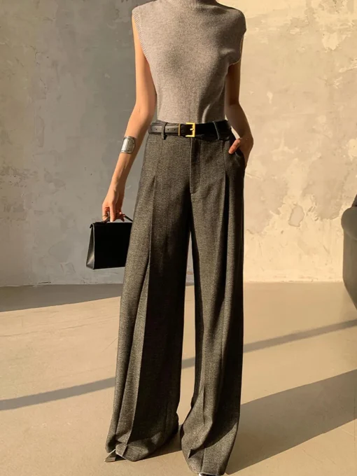 COMMENSE Pants|Bottoms^High Waist Pleated Pants Without Belt Grey