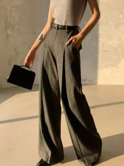 COMMENSE Pants|Bottoms^High Waist Pleated Pants Without Belt Grey