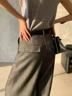 COMMENSE Pants|Bottoms^High Waist Pleated Pants Without Belt Grey