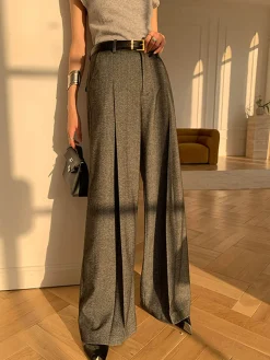 COMMENSE Pants|Bottoms^High Waist Pleated Pants Without Belt Grey