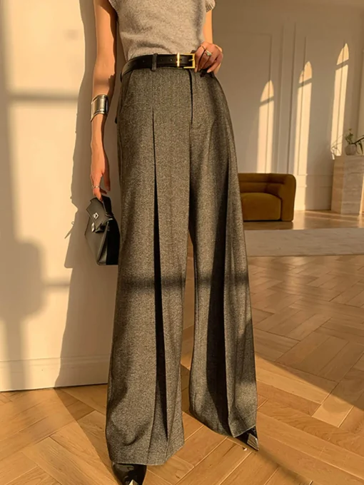 COMMENSE Pants|Bottoms^High Waist Pleated Pants Without Belt Grey