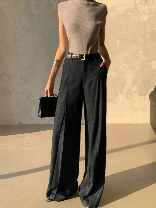 COMMENSE Pants|Bottoms^High Waist Pleated Pants Without Belt Grey