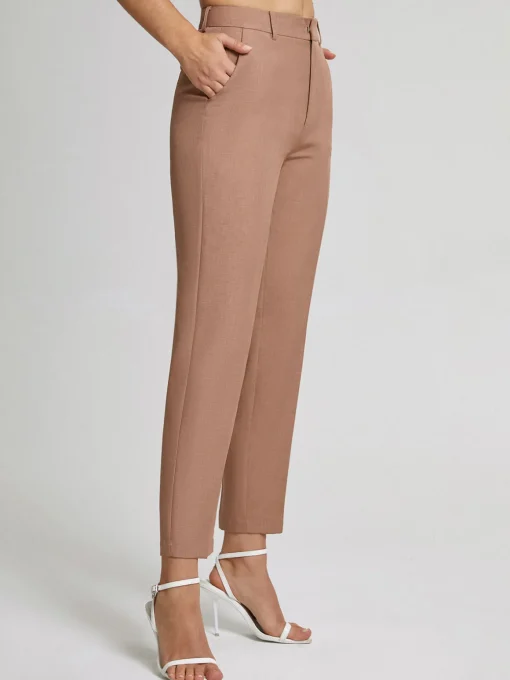 COMMENSE Pants|Bottoms^High Waisted Cropped Skinny Straight Leg Trousers LightBrown
